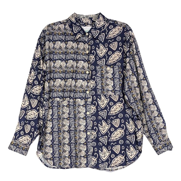 Vintage Segrets Sun Prints Womens Blouse Medium 100% Rayon Purple Multi Leaves - Picture 1 of 9